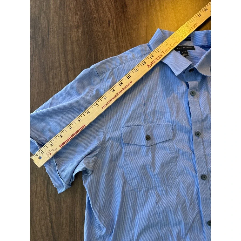 Banana Republic Mens Large Short Sleeve Button Down Shirt Blue Micro Check L‎